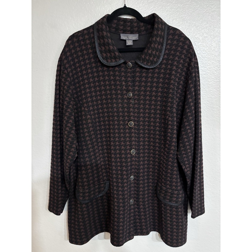Lane Bryant Womens Coat Jacket Black Brown Houndstooth Pattern SZ 26/28